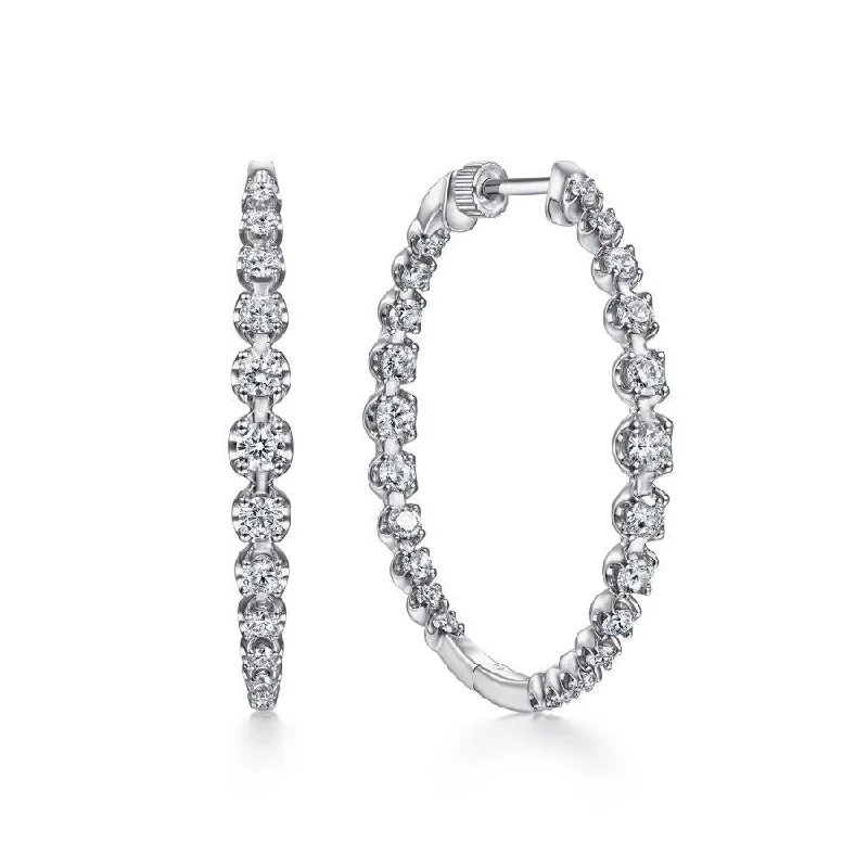 Ladies sunbeam shine earrings -Gabriel & Co. - EG13821W45JJ - 14K White Gold 40mm Round Classic Inside Out Diamond Hoop Earrings