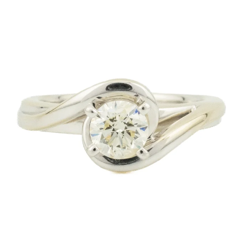 Ladies blooming floral wedding rings -0.55ct Round Diamond R/I2 Solitaire Engagement Ring in 14K White Gold