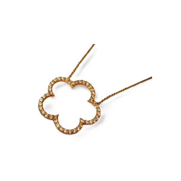 Ladies Necklaces for Night Spark-Gorgeous 14K Yellow Gold Diamond Floral 5 Leaf Clover Designer Pendant Necklace