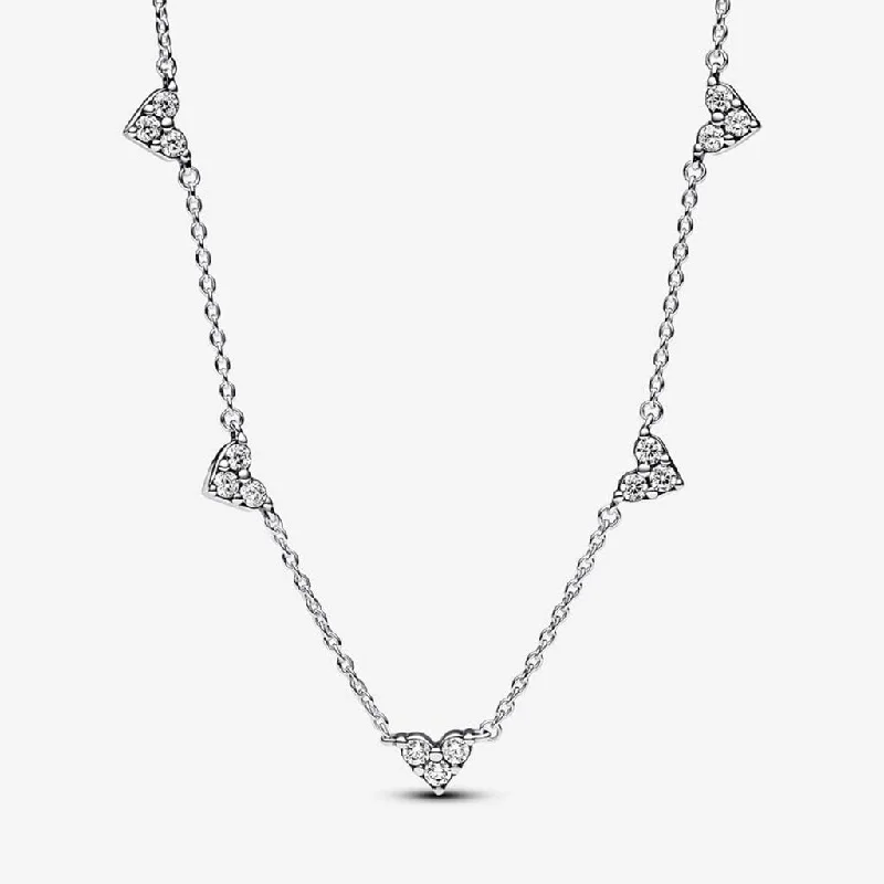 Ladies Necklaces with Crown Shine-PANDORA : Triple Stone Heart Station Chain Necklace - Sterling Silver