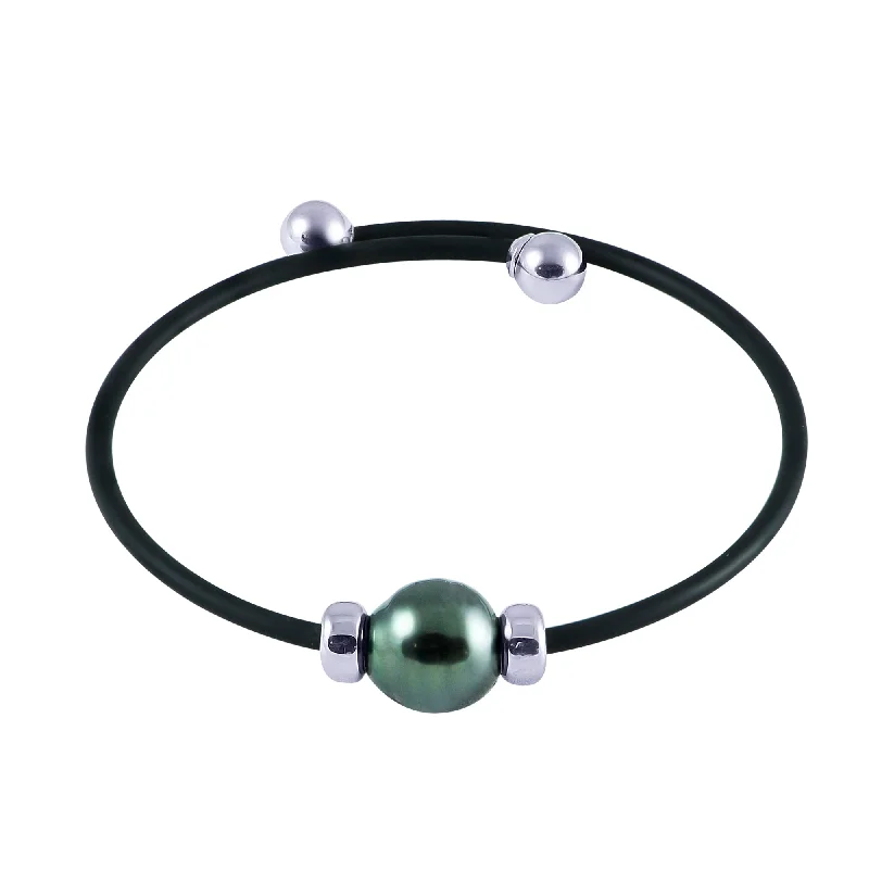 ladies leather bracelets with accents -Sterling Silver Tahitian Pearl Bracelet