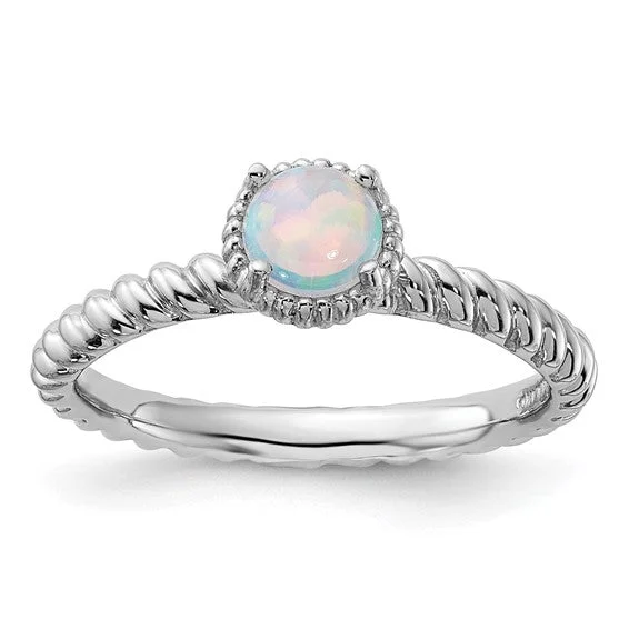 Ladies lavish gold rings -Sterling Silver Stackable Expressions Round Created Opal Ring