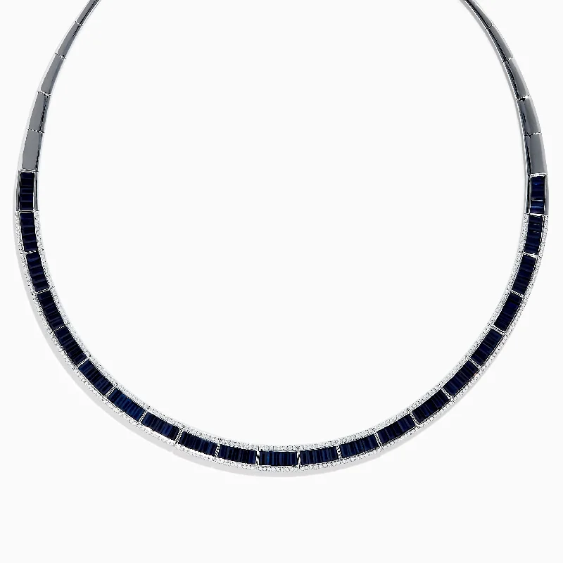 Ladies Necklaces Polished Spark-Royale Bleu 14K White Gold Blue Sapphire and Diamond Necklace