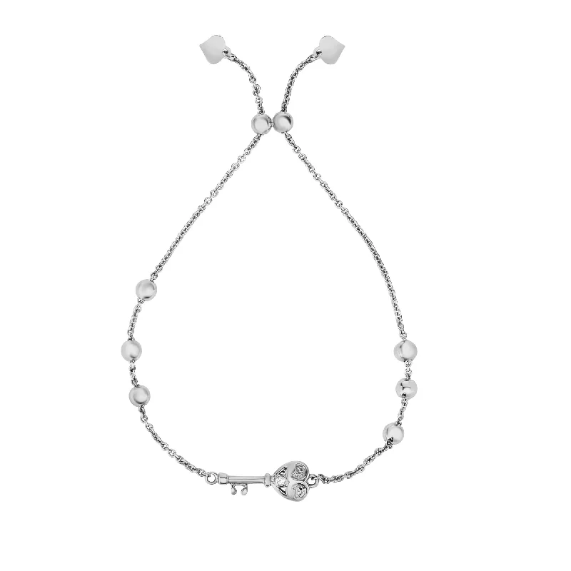 dainty silver bracelets for women -Sterling Silver Key Heart Friendship Bracelet