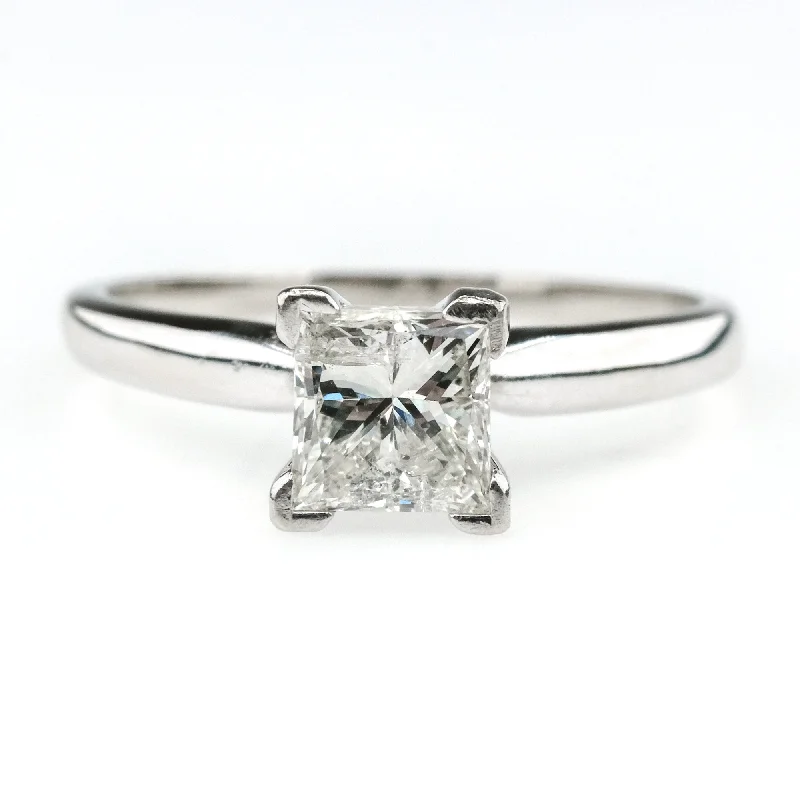 Ladies high sheen wedding rings -1.00ct Princess Cut Diamond Solitaire Engagement Ring Size 6.5 in 14K White Gold