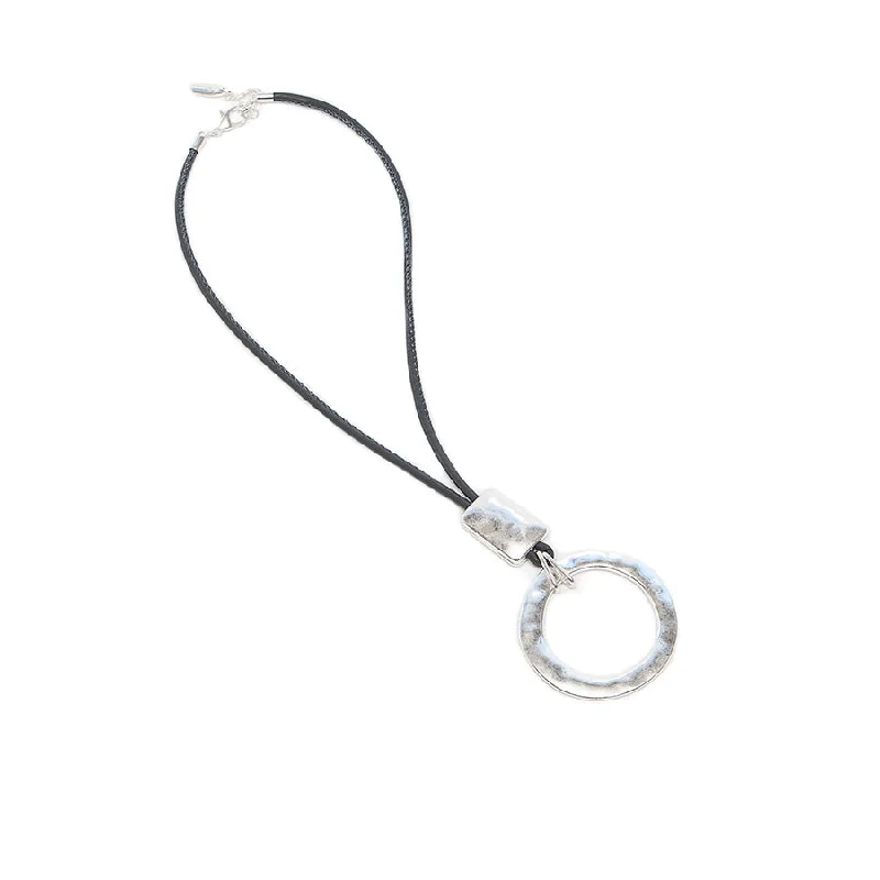 Ladies premium shine rings -Hot Tomato Molten Ring Pendant Necklace in Worn Silver and Grey