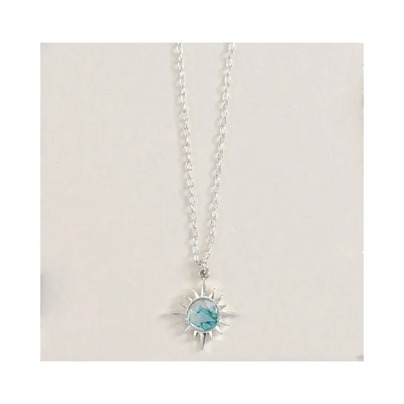 Ladies Necklaces for Leader Spark-Periwinkle by Barlow : 18" Silver Burst with Aqua Shell  Inlay  - Necklace