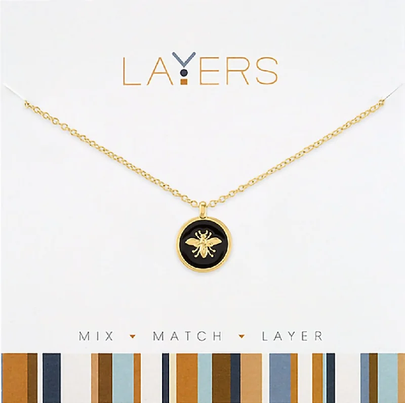 Ladies Necklaces for Explorer Spark-Center Court: Gold Bee on Black Coin Layers Necklace