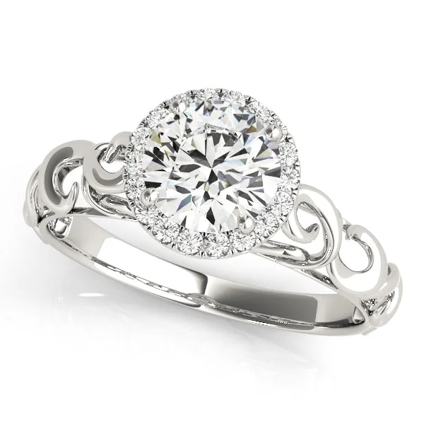 Ladies mountain ridge wedding rings -Halo Diamond Engagement Ring