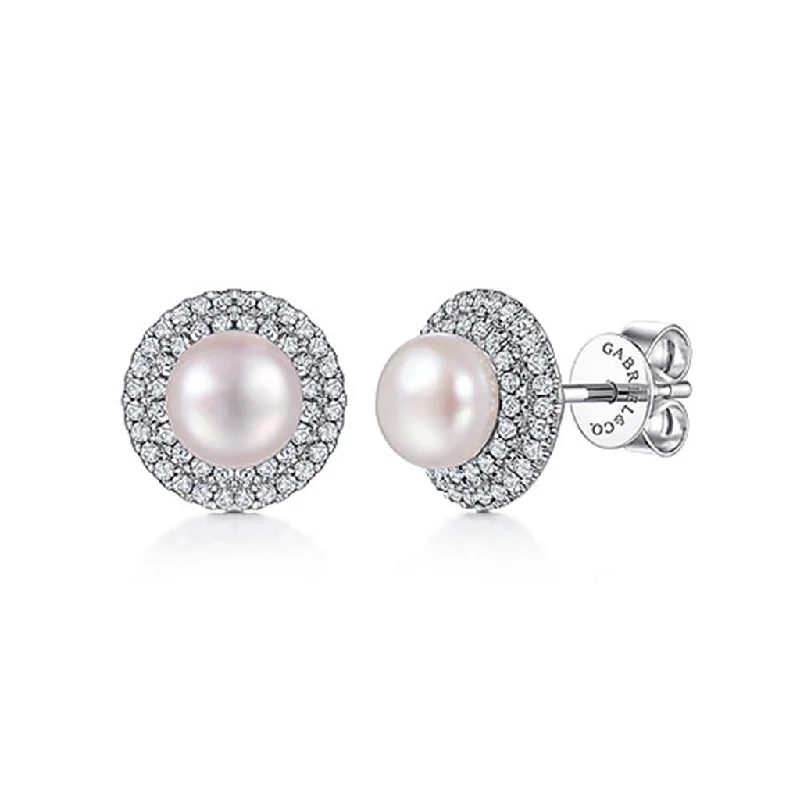 Ladies empowering shine earrings -Gabriel & Co 14k White Gold Diamond and Pearl Stud Earrings