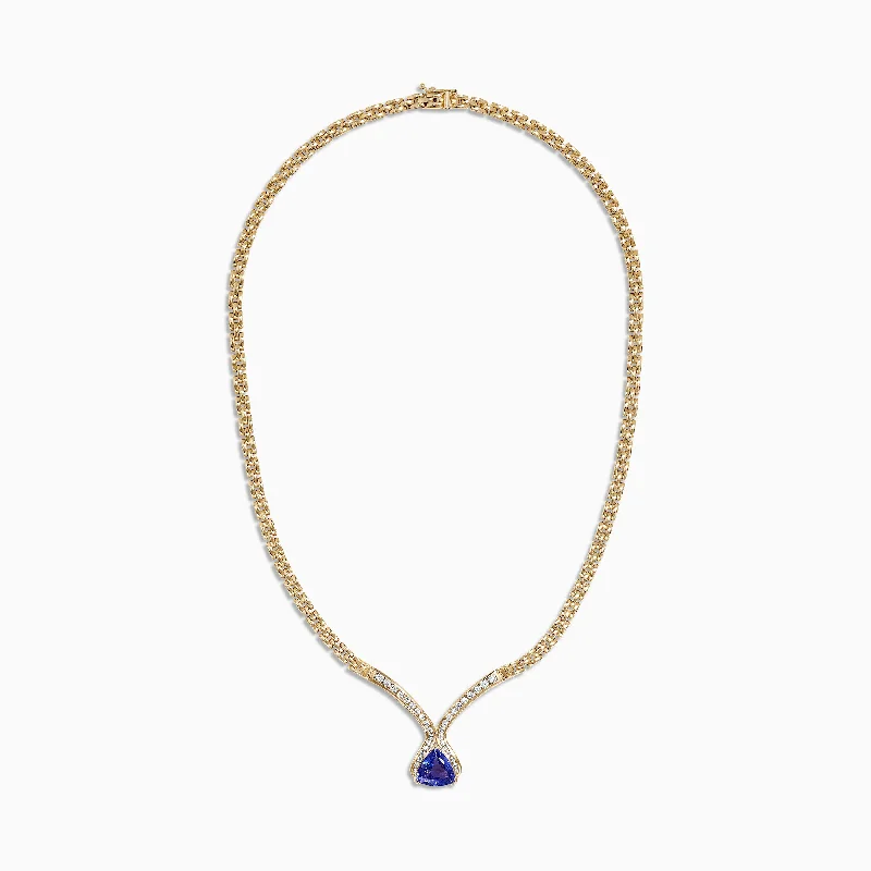 Ladies Necklaces with Milky Moonstone-Nahla Siri 14K Yellow Gold Tanzanite and Diamond Necklace, 3.66 TCW