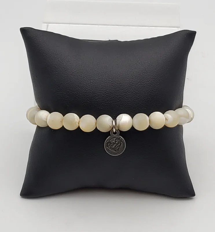 ladies formal bracelets evening wear -Mother of Pearl Shell Beaded Stretch Bracelet