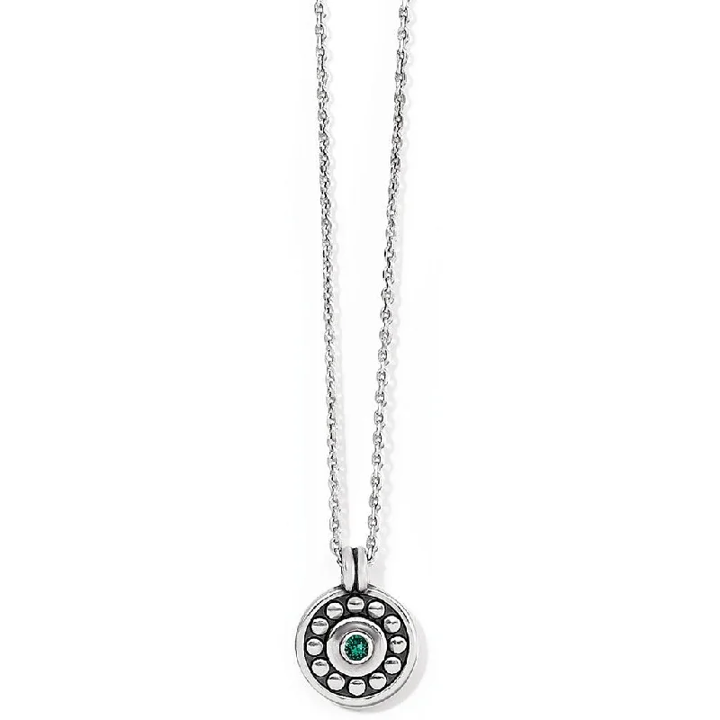 Ladies Necklaces with Etched Spark-Brighton : Pebble Dot Medali Petite Reversible Necklace in Emerald (May)