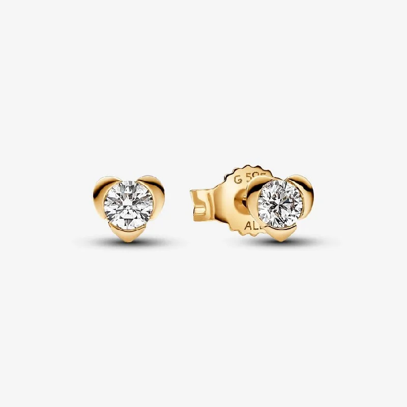 Ladies icy winter earrings -Pandora Talisman 14k Gold Lab-grown Diamond Heart Earrings 253111C01