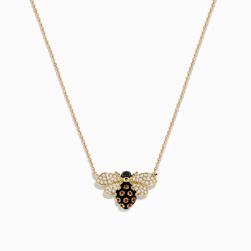 Ladies Necklaces for Travel Spark-Safari 14K Yellow Gold Diamond and Citrine Bee Necklace