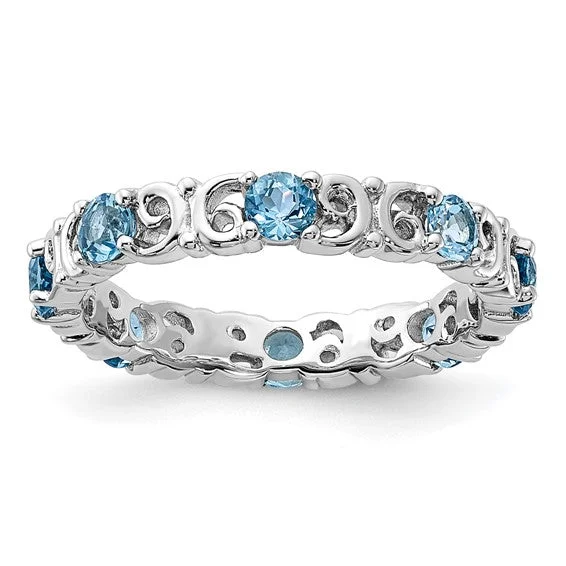 Ladies radiant glitter rings -Sterling Silver Stackable Expressions Sky Blue Topaz Filigree Ring