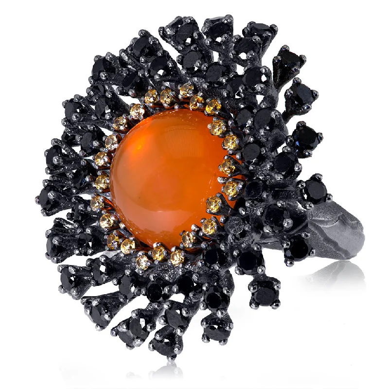 Ladies city beat rings -Silver Astra Ring with Fire Opal, Garnet & Spinel