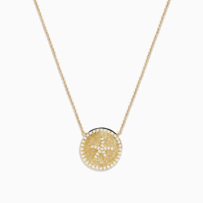 Ladies Necklaces with Aqua Turquoise-Seaside 14K Yellow Gold Diamond Starfish Necklace