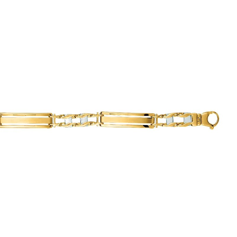 ladies braided bracelets stylish -14K Yellow & White Gold Railroad Link Bracelet with Lobster Clasp