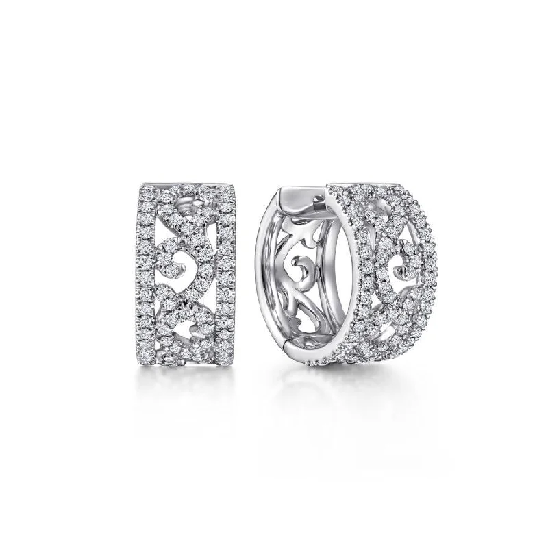 Ladies resilient steel earrings -Gabriel & Co. - EG14305W45JJ - Vintage 14K White Gold 15MM Diamond Earrings