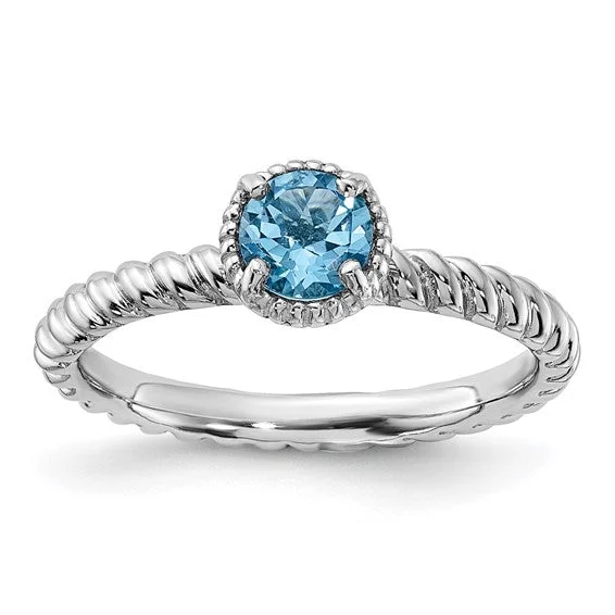 Ladies soft whisper rings -Sterling Silver Stackable Expressions Blue Topaz Round Ring