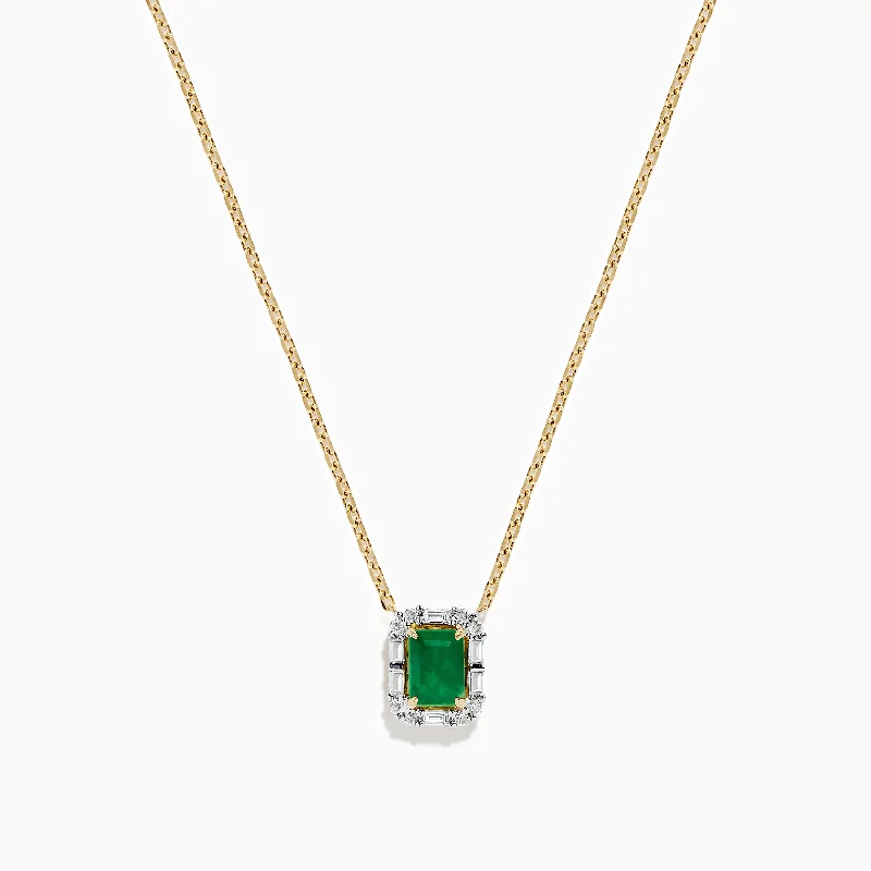 Ladies Necklaces Twisted Shine-Brasilica 14K Yellow Gold Emerald and Diamond Necklace