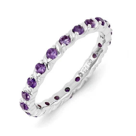 Ladies sleek onyx rings -Sterling Silver Stackable Expressions Amethyst Ring