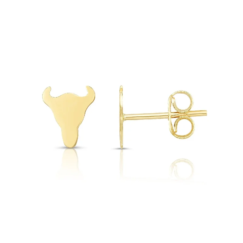 Ladies tropic bloom earrings -14kt Gold Yellow Finish 7.9x6.8mm Polished Post Bulls Head Earring with Push Back Clasp ER11382