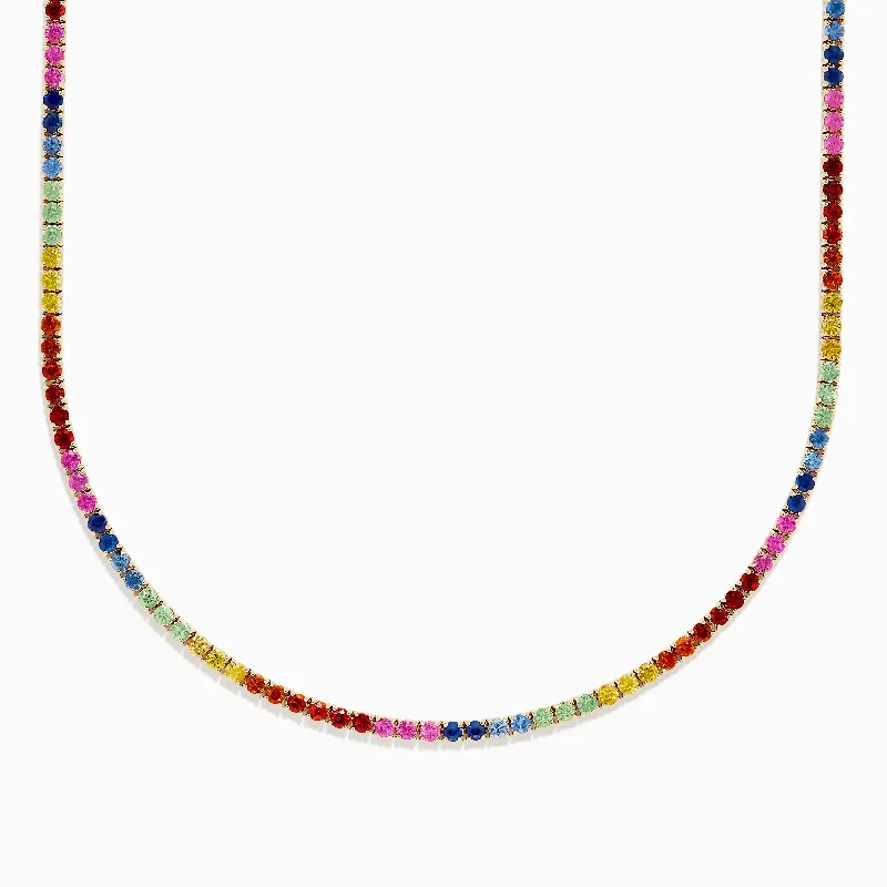 Ladies Necklaces for Dance Spark-Watercolors 14K Yellow Gold Multi Sapphire Tennis Necklace