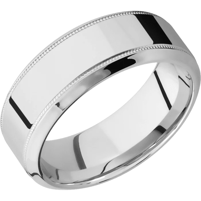 Ladies beach wave rings -8mm wide High Bevel Milgrain Platinum Ring with Polish Finish