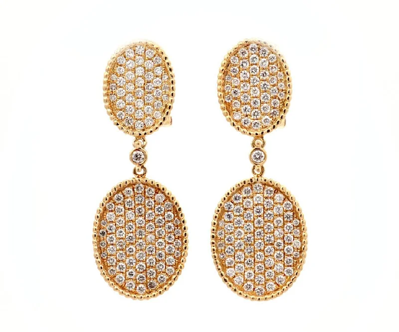 Ladies club vibe earrings -2.08ctw Pave Diamond Oval Station Dangle Earrings in 18K