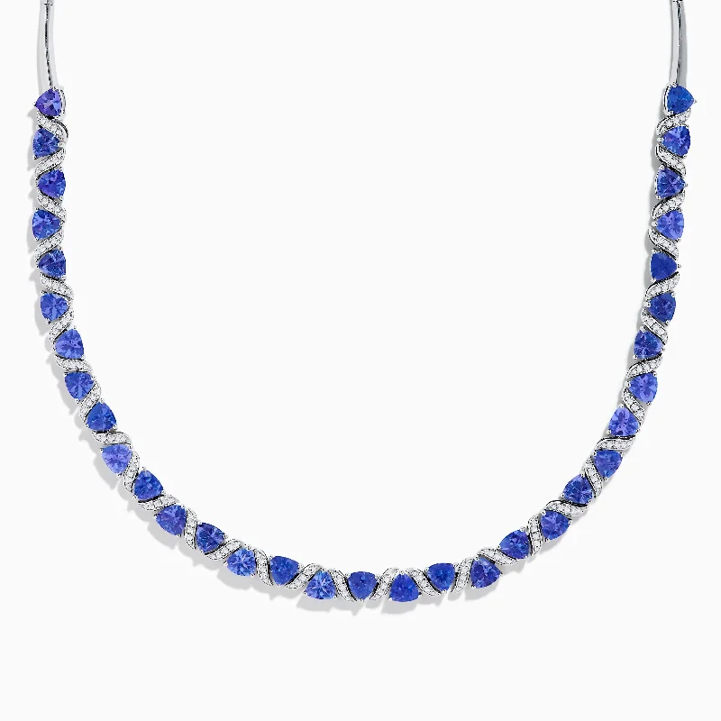 Ladies Necklaces for Bridal Glow-Nahla Siri 14K White Gold Trillion Cut Tanzanite and Diamond Necklace