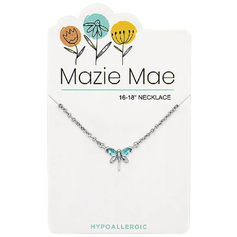 Ladies Necklaces for Student Glow-Center Court: Silver Aquamarine Dragonfly Mazie Mae Necklace