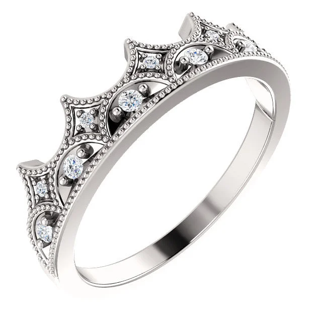 Ladies dazzling party rings -14K White Gold 1/8 CTW Diamond Crown Ring