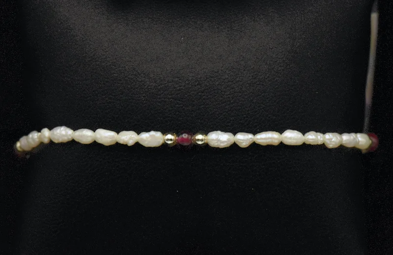 modern bracelets for women sleek style -Freshwater Rice Pearl and Garnet Bracelet