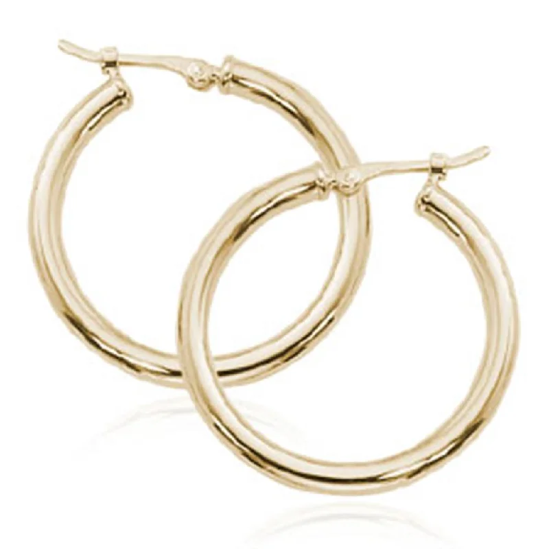 Ladies elephant trunk earrings -Yellow Gold 2.5x25mm Hoop Earrings