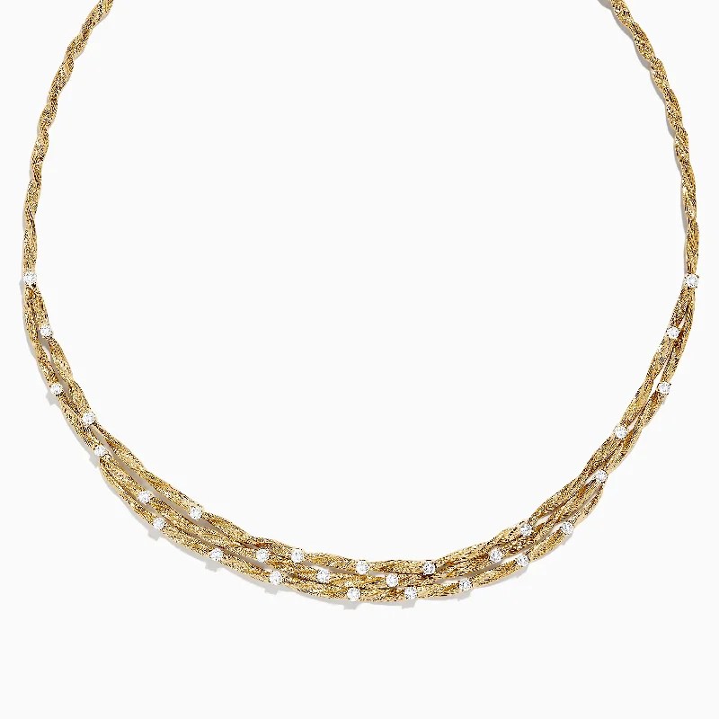 Ladies Necklaces for Summer Glow-D'Oro 14K Textured Yellow Gold Diamond Collar Necklace, 1.68 TCW