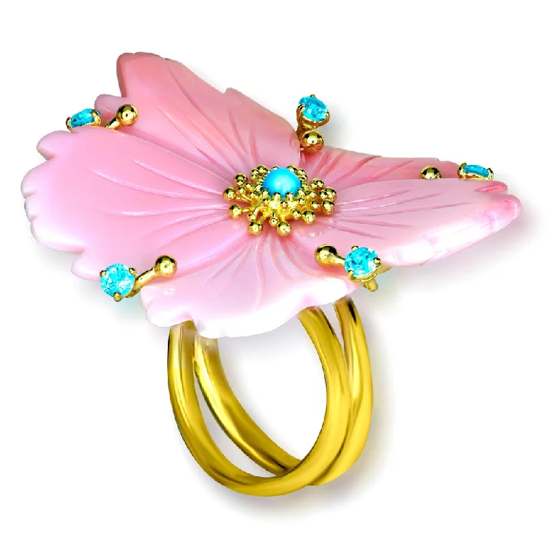 Ladies baroque richness rings -Gold Blossom Ring with Carved Mother Of Pearl