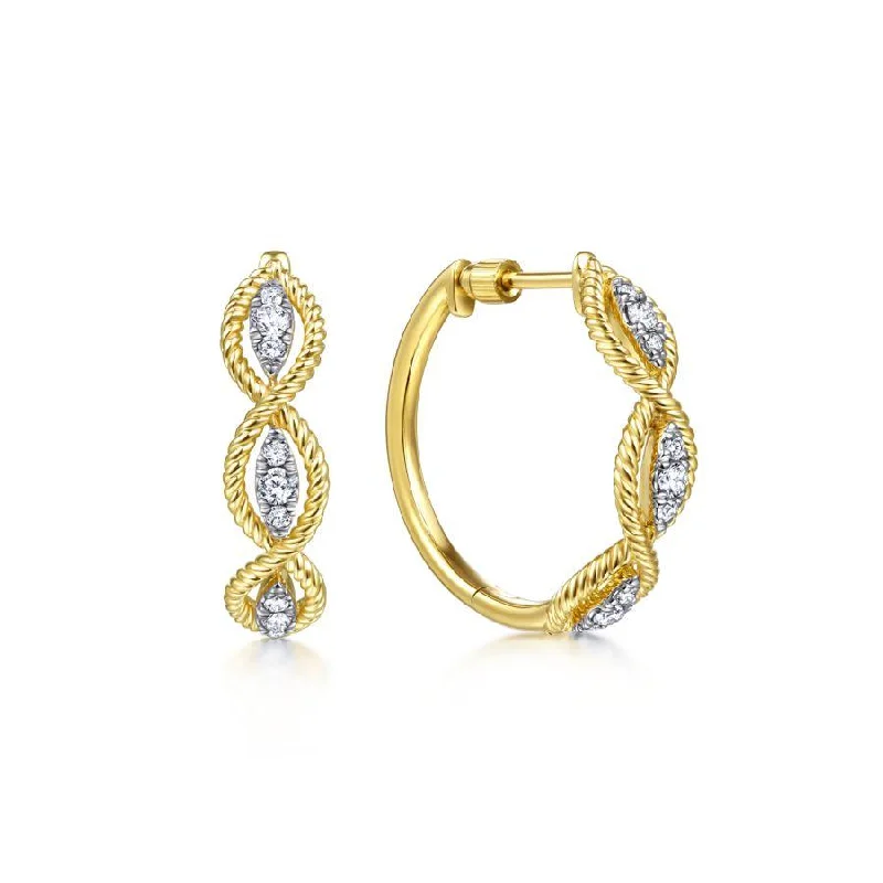 Ladies compass spark earrings -Gabriel & Co. - EG13651Y45JJ - 14K Yellow Gold Twisted Layered 20mm Diamond Hoop Earrings