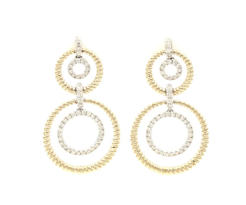 Ladies resin craft earrings -New 1.53ctw Diamond Double Circle Two Tone Drop Earrings in 14K