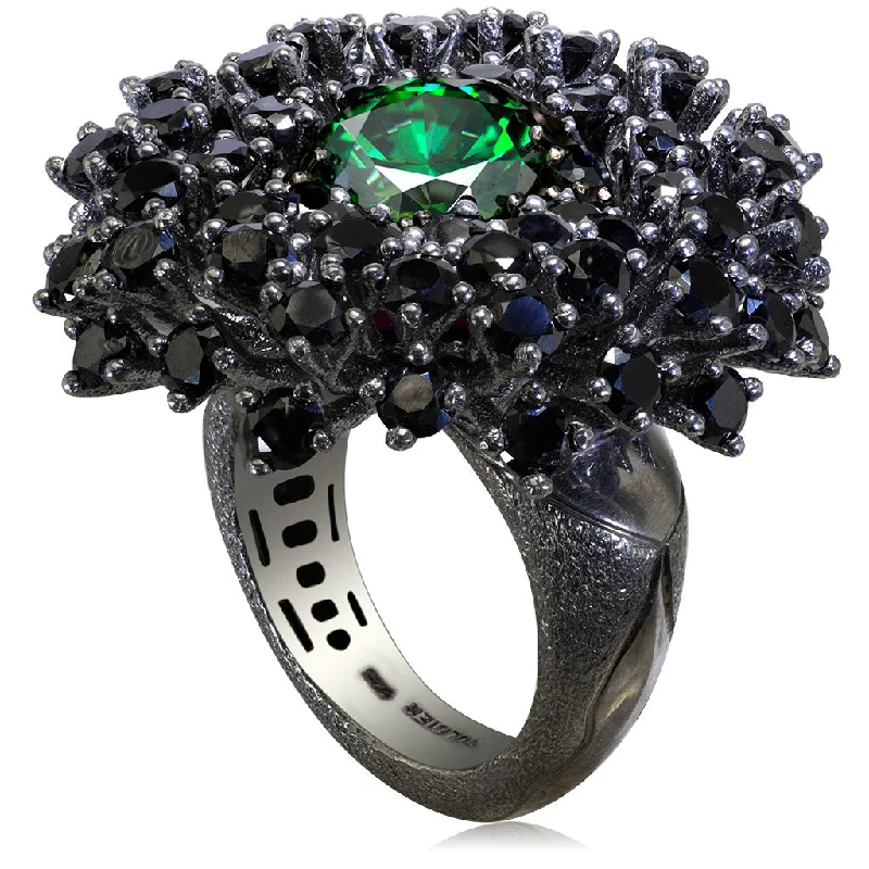 Ladies gem burst rings -Silver Astra Ring with Swarovski Green Crystal & Spinel