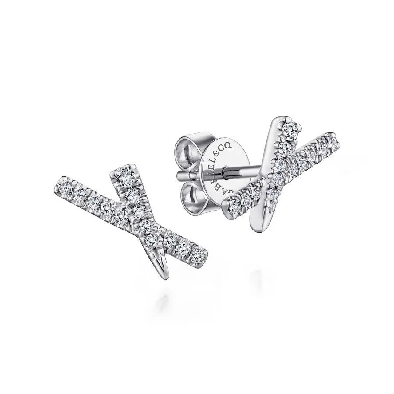 Ladies starlit gleam earrings -Gabriel & Co. - EG13407W45JJ - 14K White Gold Tapered X Diamond Stud Earrings