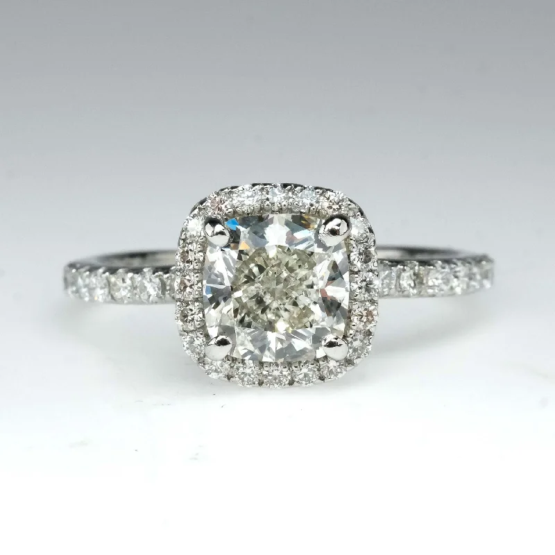 Ladies sisterly spark wedding rings -GIA 1.80ct Cushion Cut Diamond Halo Engagement Ring in Platinum