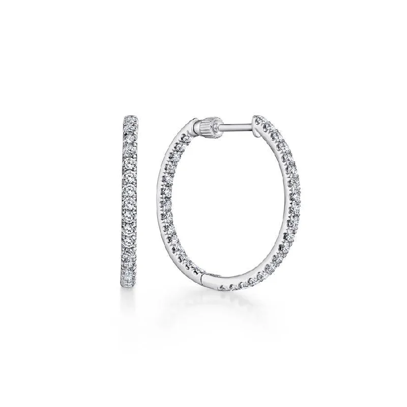 Ladies warm topaz earrings -Gabriel & Co. - EG13462W45JJ - 14K White Gold French Pave‚ 20mm Round Inside Out Diamond Hoop Earrings