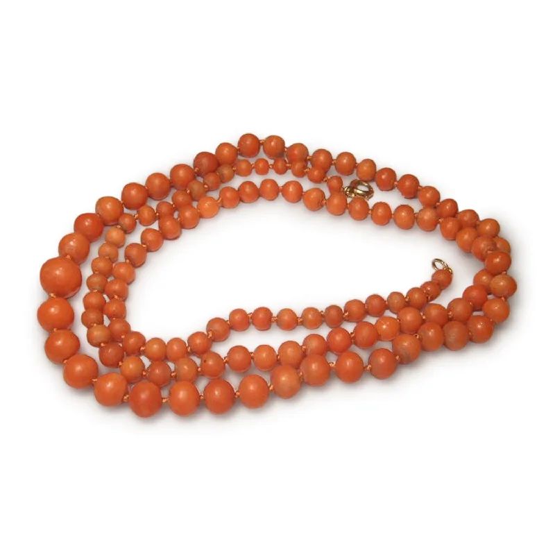 Ladies Necklaces with Sunny Citrine-Antique Estate 14K Pink Rose Gold Red Undyed Coral Necklace