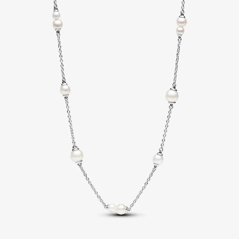 Ladies Necklaces with Key Glow-PANDORA : Treated Freshwater Cultured Pearl Station Chain Necklace - Sterling Silver