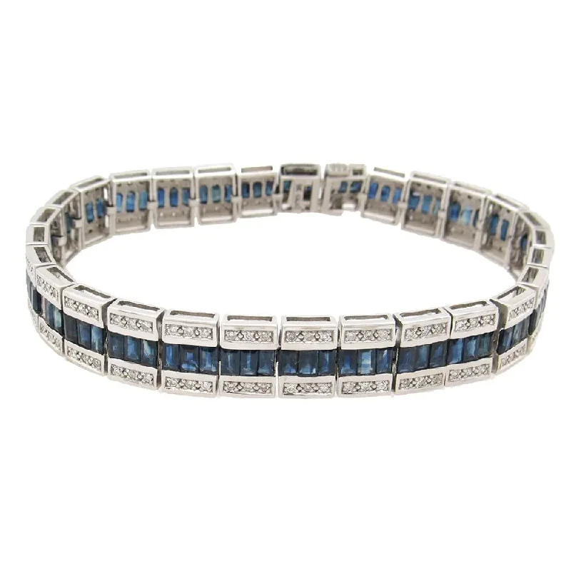 ladies beaded bracelets with patterns -Sapphire Diamond Estate Bracelet in 14K White Gold