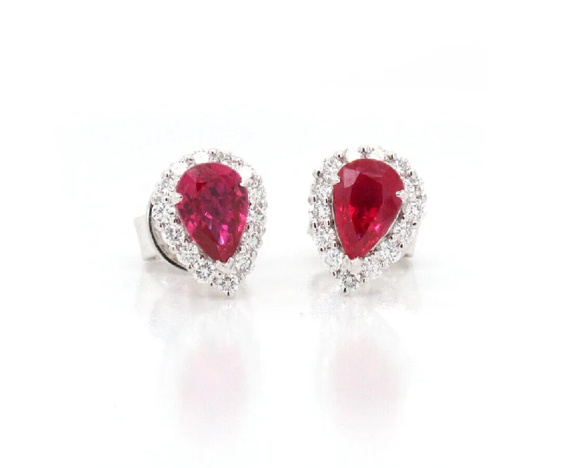 Ladies legacy charm earrings -New 1.14ctw Pear Ruby and 0.28ctw Diamond Frame Stud Earrings in 18K