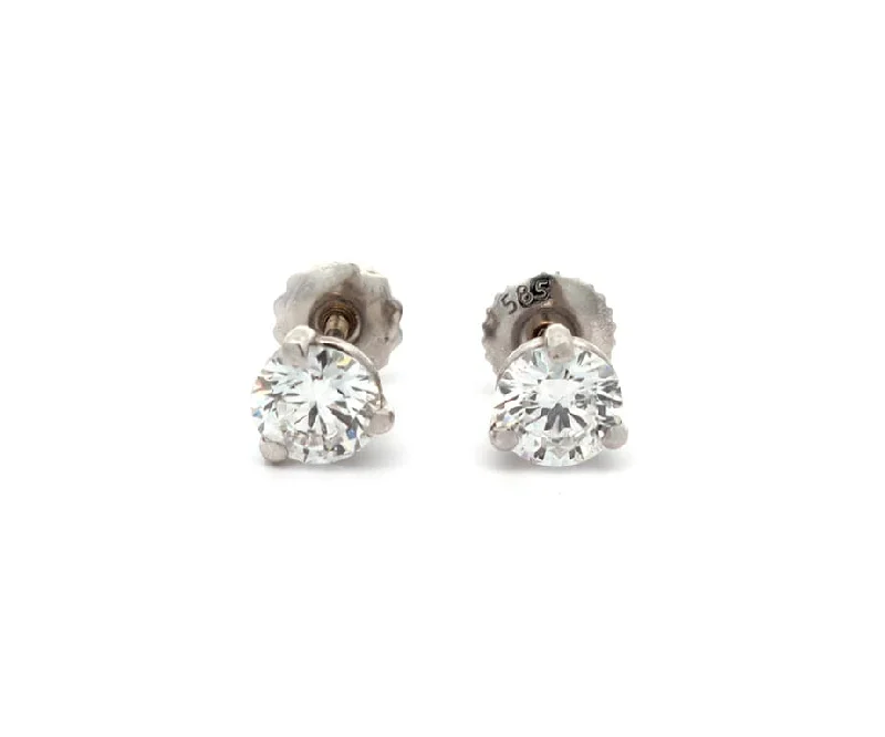 Ladies nostalgic retro earrings -1.12ctw Round Diamond Solitaire Stud Earrings in 14K