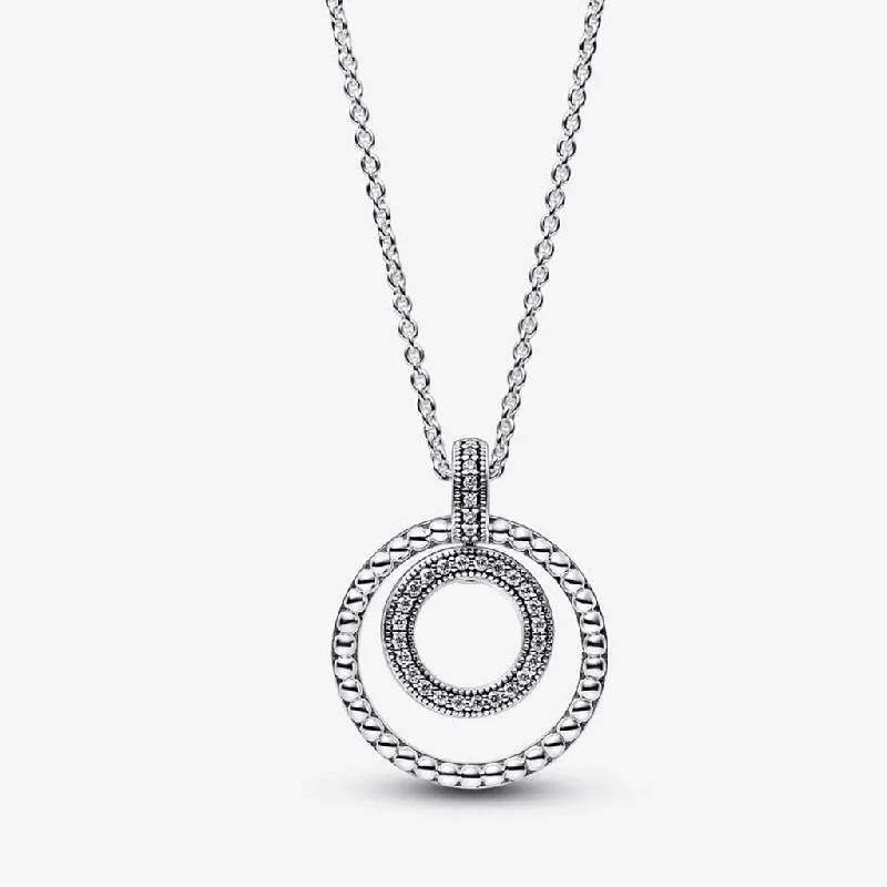 Ladies Necklaces with Sun Shine-PANDORA : Pandora Signature Pavé & Beads Pendant & Necklace